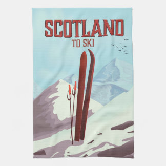 Scotland To Ski vintage travel poster Tea Towel