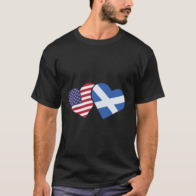 Scotland Usa Flag T Shirt Heart Scottish American  (Front)