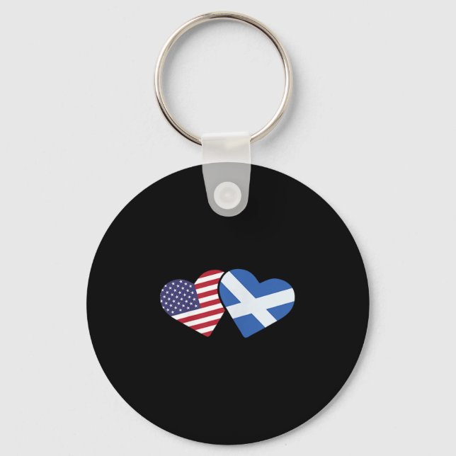 Scotland Usa Flag T Shirt Heart Scottish American  Key Ring (Front)