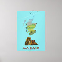 Scotland vintage hiking travel map poster