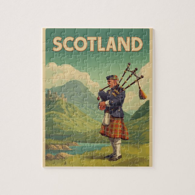 Scotland Vintage Travel – Highland Bagpiper Jigsaw Puzzle (Vertical)