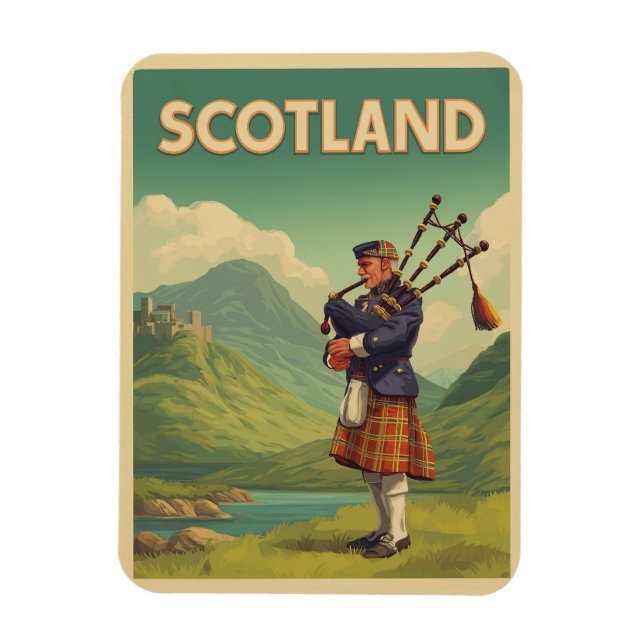 Scotland Vintage Travel – Highland Bagpiper Magnet (Vertical)