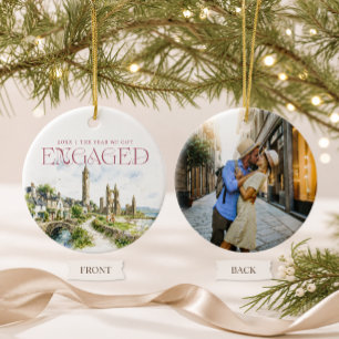 Scotland Watercolor Engagement Photo Ceramic Tree Decoration