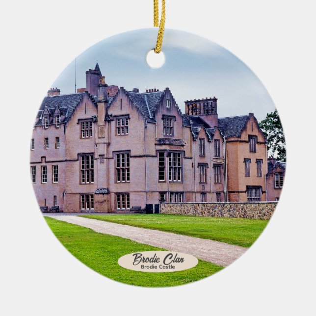 Scotland's Brodie Castle Tartan Christmas Gift Ceramic Tree Decoration (Front)
