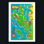Scotland's Isle of Skye Print<br><div class="desc">It's an old,  very colourful postcard map of the Isle of Skye - colourfully illustrated and  now repurposed!</div>