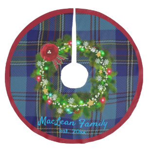 Scots Blue MacLean Tartan Wreath Name Tree Skirt