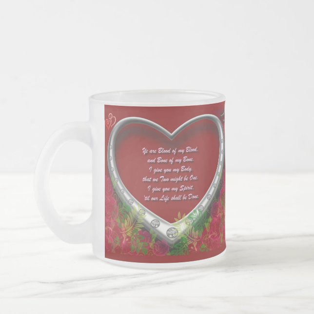 Scots Gaelic Love Vow: Blood of my Blood Floral Frosted Glass Coffee Mug (Left)