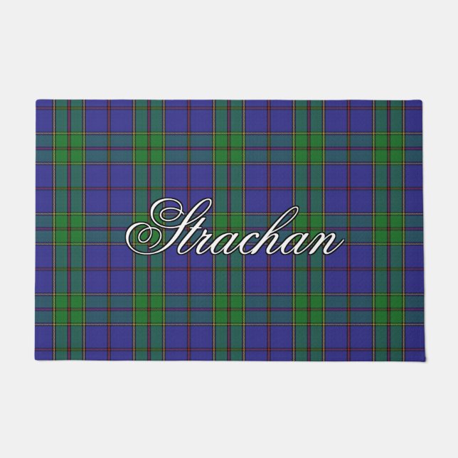 Scots Vista Clan Strachan Tartan Plaid Doormat (Front)