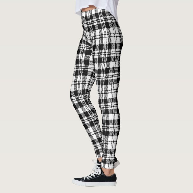 Scotstee Clan Scott Black White Modern Tartan Leggings (Left)