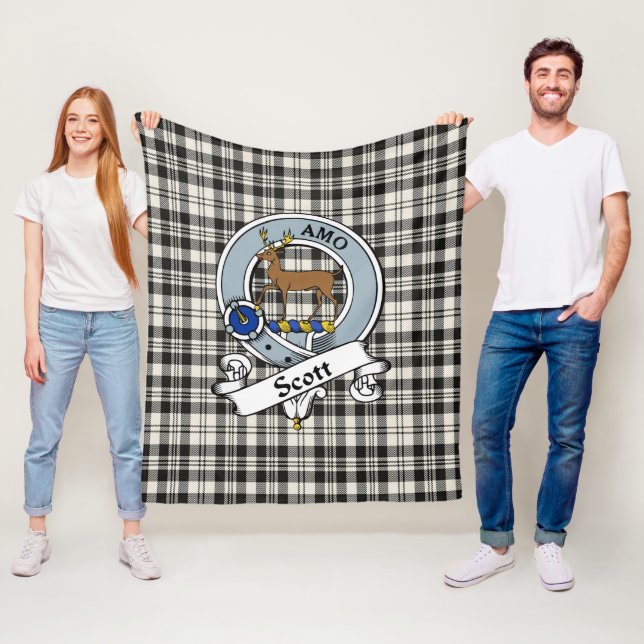 Scott Black - White Ancient Clan Badge Tartan Plai Fleece Blanket (In Situ)