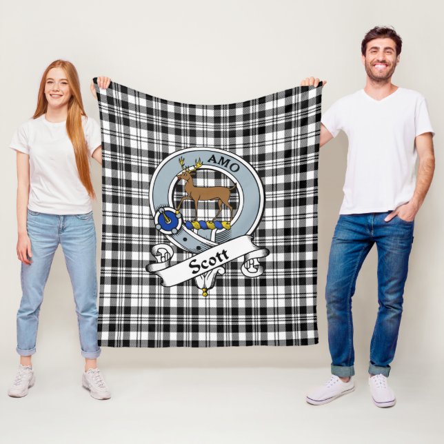 Scott Black - White Modern Clan Badge Tartan Plaid Fleece Blanket (In Situ)