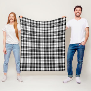 Scott Black - White Modern Plaid Fleece Blanket