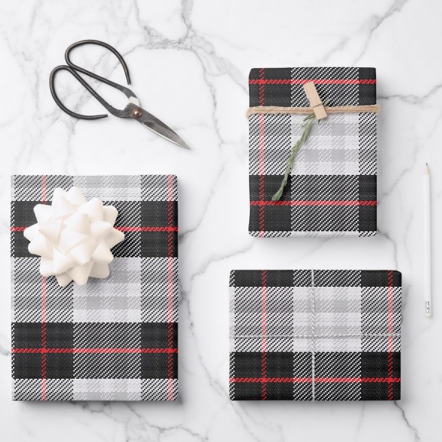 Scott Black White Modern Scottish Tartan  Wrapping Paper Sheet (Front)