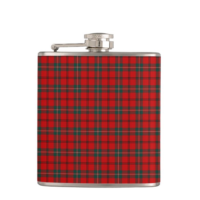 Scott Clan Tartan Bright Red and Green Plaid Hip Flask (Front)