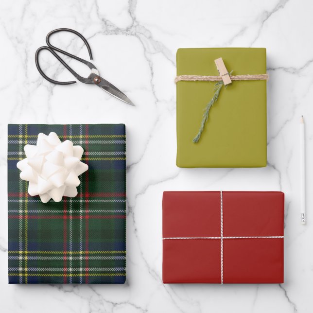 Scott Green Modern Scottish Tartan Wrapping Paper Sheet (Front)