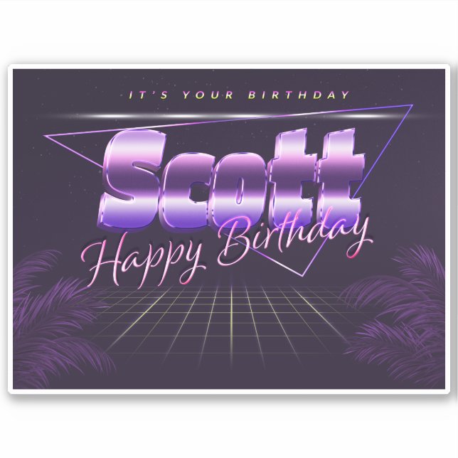 Scott Name First Name lila retro Sticker Birthday (Front)