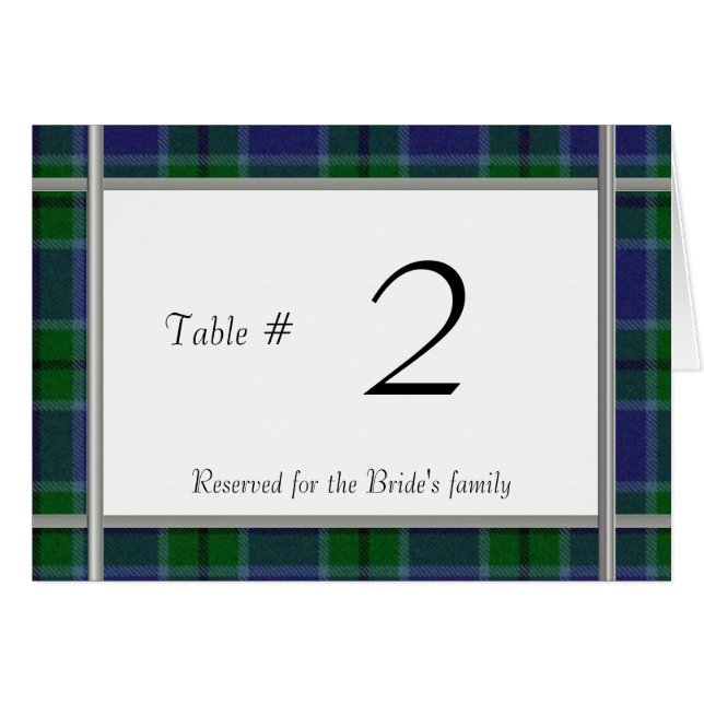 Scott Plaid Wedding reception table number (Front Horizontal)
