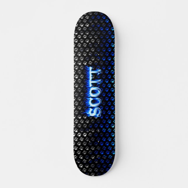 Scott skateboard blue fire and flames design (Front)