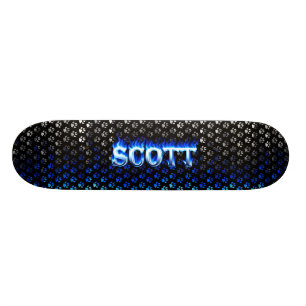 Scott skateboard blue fire and flames design