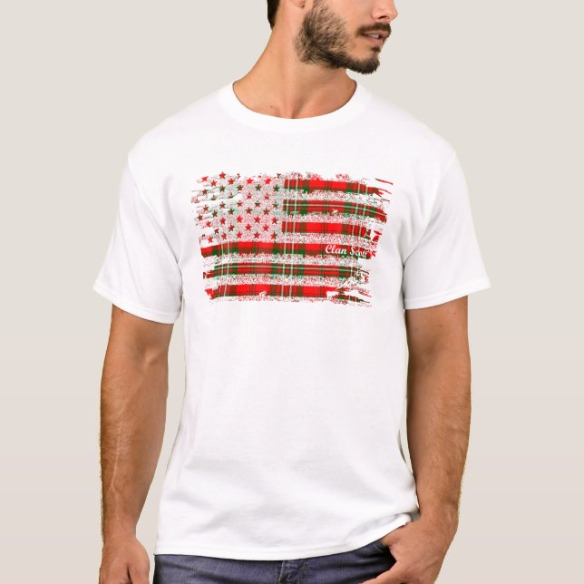 Scott Surname American Flag Scottish Clan Tartan T-Shirt (Front)