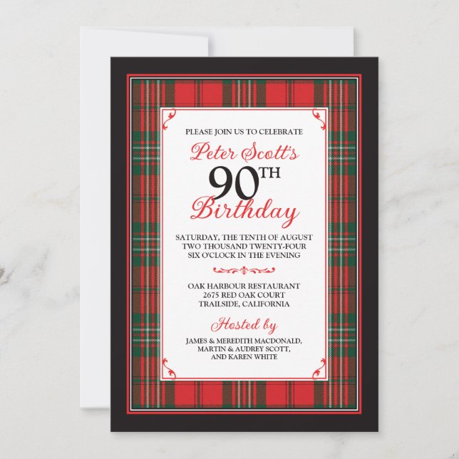 Scott Tartan 90th Birthday Invitation (Front)