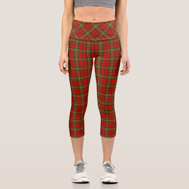 Scott tartan red green plaid capri leggings (Front)
