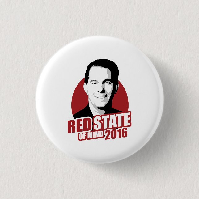 Scott Walker Red State of Mind 2016 3 Cm Round Badge (Front)