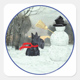 Scottie and Snowman Square Sticker