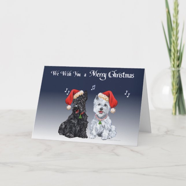Scottie and Westie Caroling Holiday Card (Front)