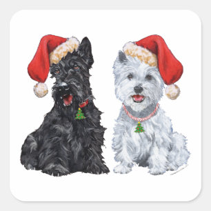 Scottie and Westie Caroling Square Sticker