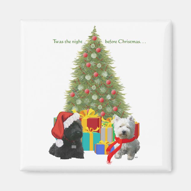 Scottie and Westie Christmas Tree Magnet (Front)
