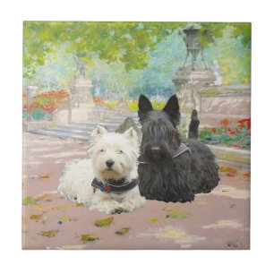 Scottie and Westie in a Garden Tile