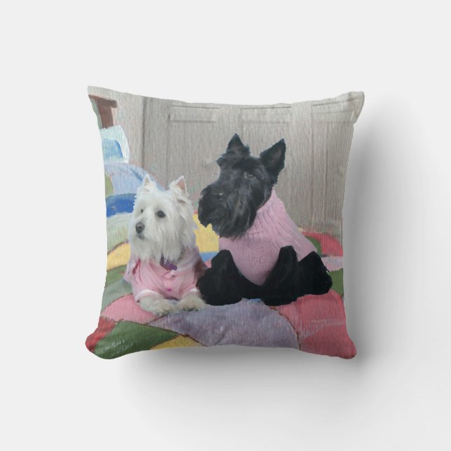 Scottie and Westie - Terrier Winter Pillow (Front)