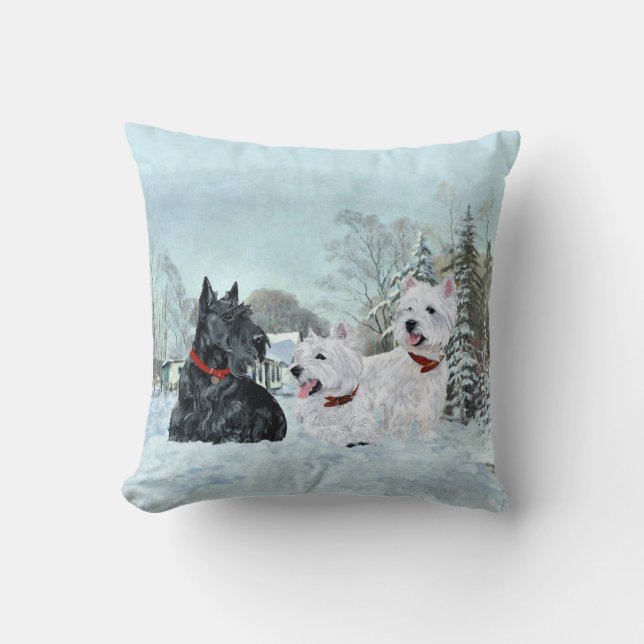 Scottie and Westies - Terrier Winter Pillow (Front)