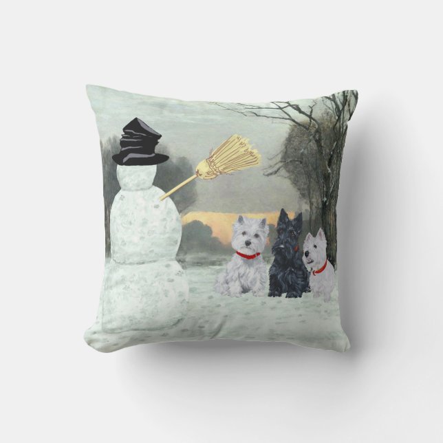 Scottie and Westies - Terrier Winter Pillow (Front)