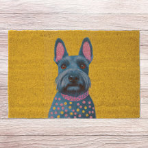 Scottie Art Yellow  and Navy  Polka Dot