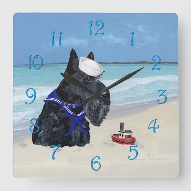 Scottie at the Beach Square Wall Clock (Front)
