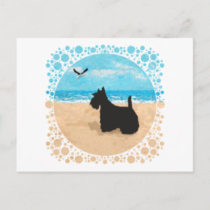 Scottie at the Beach with Seagull Postcard