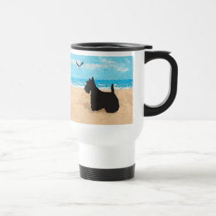 Scottie at the Beach with Seagull Travel Mug