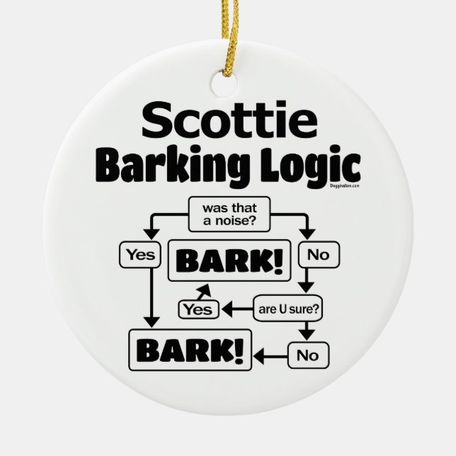 Scottie Barking Logic Ceramic Tree Decoration (Front)