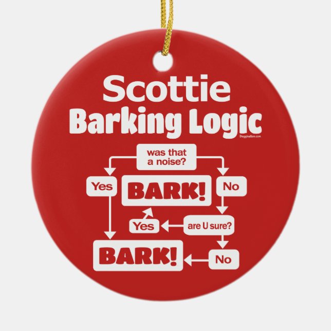 Scottie Barking Logic Ceramic Tree Decoration (Front)