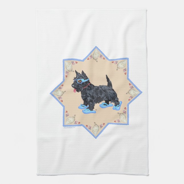 Scottie Blue FlipFlops Tea Towel (Vertical)
