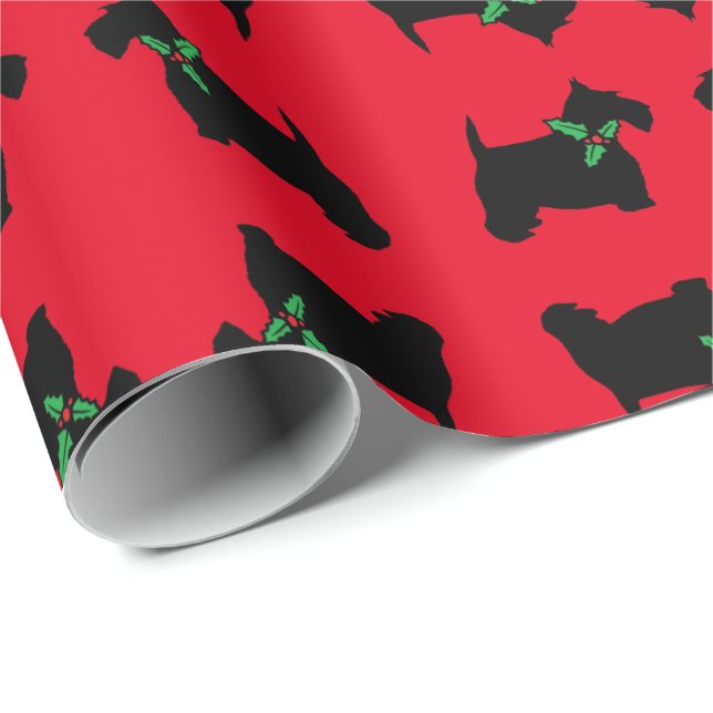 Scottie Dog and Holly Pattern Wrapping Paper (Roll Corner)