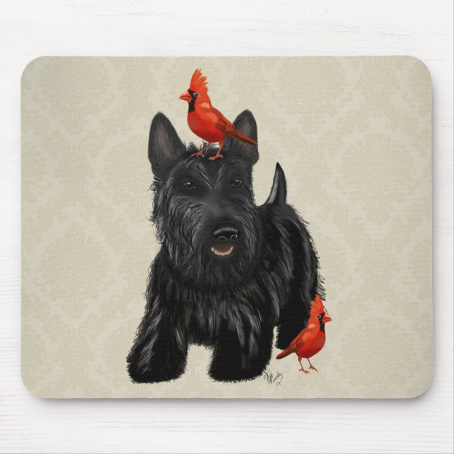 Scottie Dog and Red Birds Mouse Mat (Front)