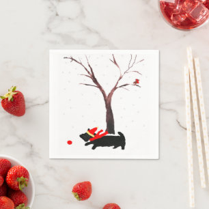 Scottie Dog and Robin Christmas Art Napkin