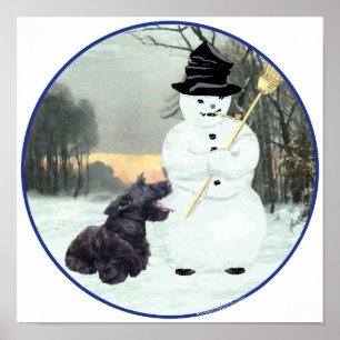 Scottie Dog and Snowman Poster