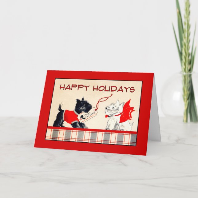 Scottie Dog Black and White Happy Holidays  card (Front)