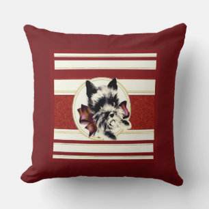 Scottie dog black on striped background cushion