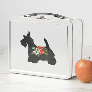 Scottie Dog Breed Boho Floral Silhouette Metal Lunch Box