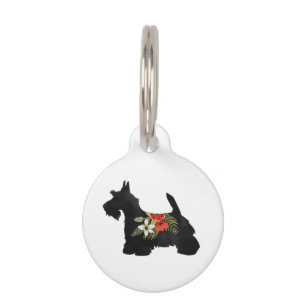 Scottie Dog Breed Boho Floral Silhouette Pet Tag